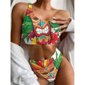 Hawaiian Tiki Print One Shoulder Bikini Set