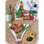 Hawaiian Tiki Print One Shoulder Bikini Top