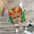 Hawaiian Tiki Print One Shoulder Bodysuit