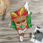 Hawaiian Tiki Print One Shoulder Bodysuit