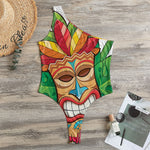Hawaiian Tiki Print One Shoulder Bodysuit