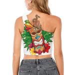 Hawaiian Tiki Print One Shoulder Crop Top