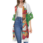 Hawaiian Tiki Print Open Front Beach Cover Up