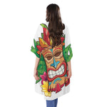 Hawaiian Tiki Print Open Front Beach Cover Up