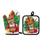 Hawaiian Tiki Print Oven Mitt And Pot Holder Set