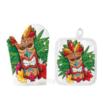 Hawaiian Tiki Print Oven Mitt And Pot Holder Set