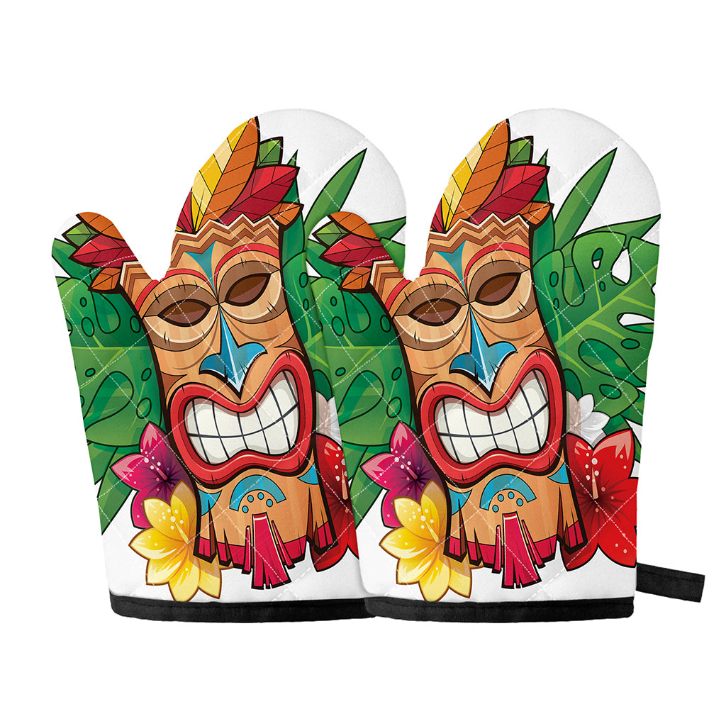 Hawaiian Tiki Print Oven Mitts