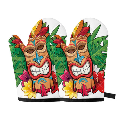 Hawaiian Tiki Print Oven Mitts