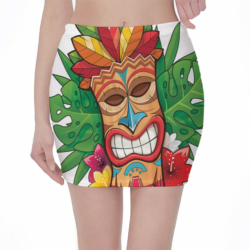 Hawaiian Tiki Print Pencil Mini Skirt