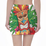 Hawaiian Tiki Print Pencil Mini Skirt