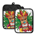 Hawaiian Tiki Print Pot Holders With Pocket