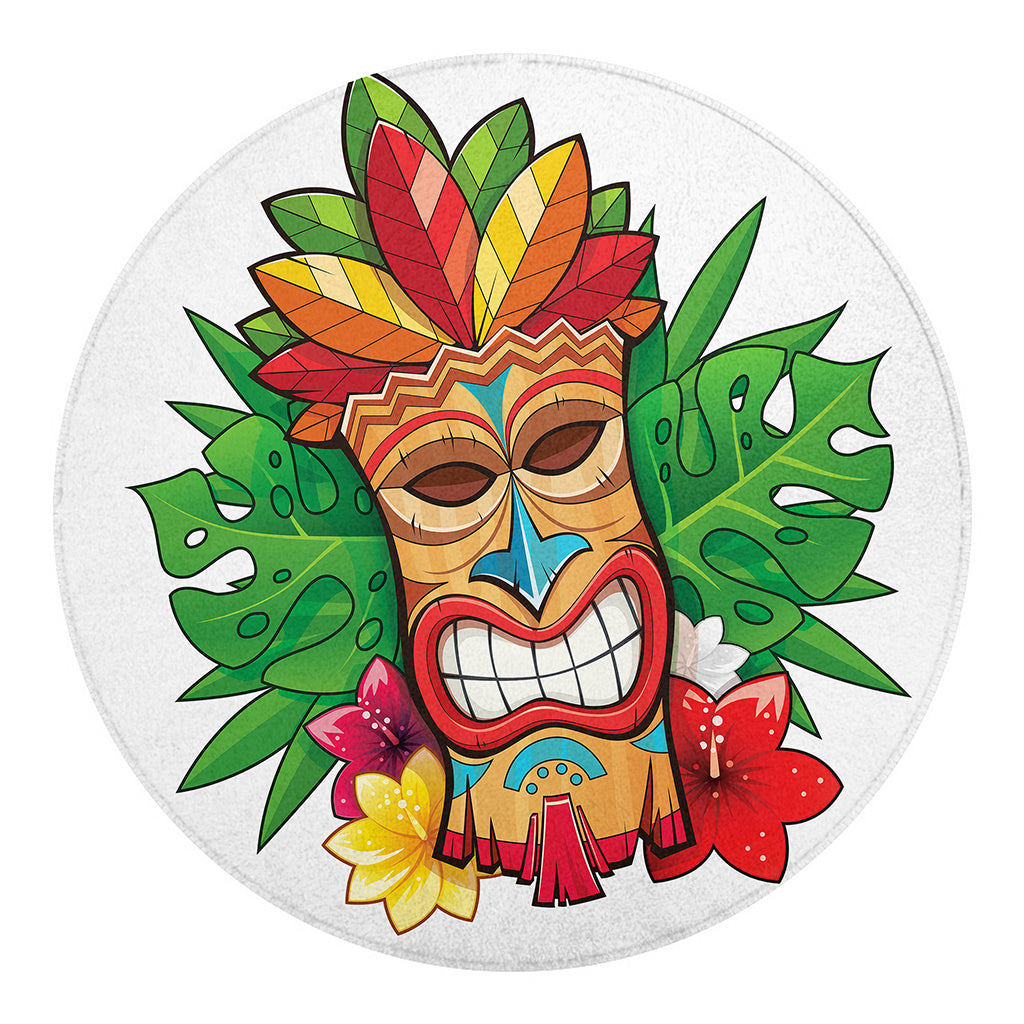 Hawaiian Tiki Print Round Blanket