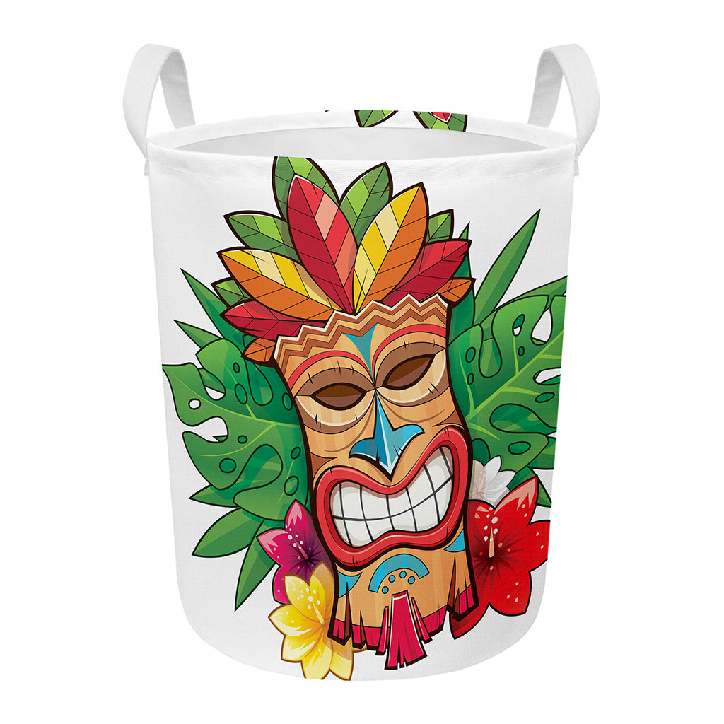 Hawaiian Tiki Print Round Laundry Basket