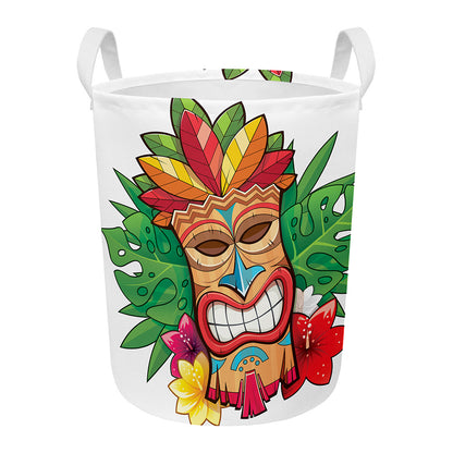 Hawaiian Tiki Print Round Laundry Basket