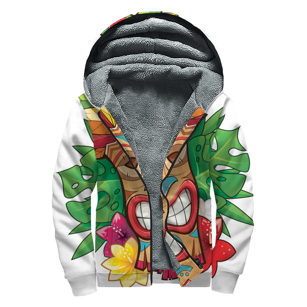 Hawaiian Tiki Print Sherpa Lined Zip Up Hoodie