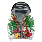 Hawaiian Tiki Print Sherpa Lined Zip Up Hoodie