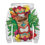 Hawaiian Tiki Print Sherpa Lined Zip Up Hoodie