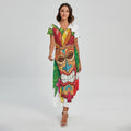 Hawaiian Tiki Print Short Sleeve Maxi Dress