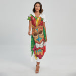 Hawaiian Tiki Print Short Sleeve Maxi Dress