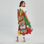 Hawaiian Tiki Print Short Sleeve Maxi Dress