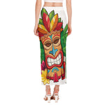 Hawaiian Tiki Print Side Slit Maxi Skirt