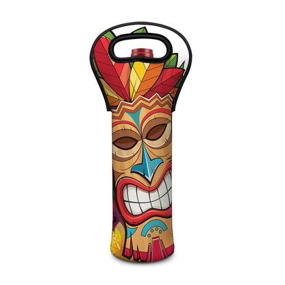 Hawaiian Tiki Print Single Neoprene Wine Tote