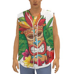 Hawaiian Tiki Print Sleeveless Baseball Jersey