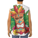 Hawaiian Tiki Print Sleeveless Baseball Jersey