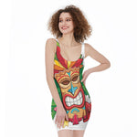 Hawaiian Tiki Print Sleeveless Bodycon Dress
