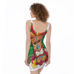 Hawaiian Tiki Print Sleeveless Bodycon Dress