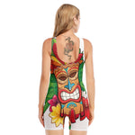 Hawaiian Tiki Print Sleeveless One Piece Swimsuit