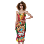 Hawaiian Tiki Print Slim Fit Midi Cami Dress