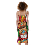 Hawaiian Tiki Print Slim Fit Midi Cami Dress