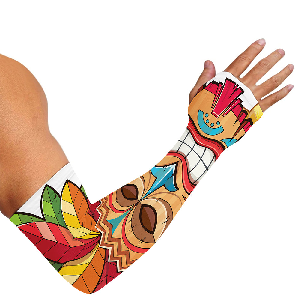 Hawaiian Tiki Print Sun Protection Arm Sleeves