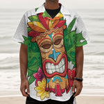 Hawaiian Tiki Print Textured Short Sleeve Shirt