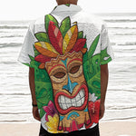 Hawaiian Tiki Print Textured Short Sleeve Shirt