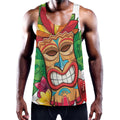 Hawaiian Tiki Print Men's Workout Tank Top