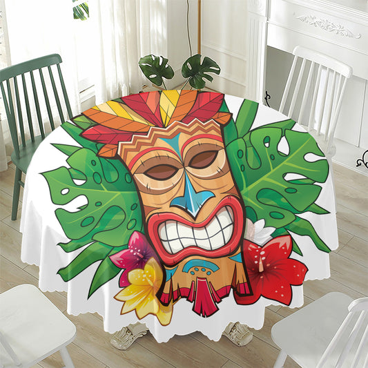 Hawaiian Tiki Print Waterproof Round Tablecloth