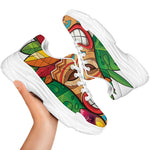 Hawaiian Tiki Print White Chunky Shoes