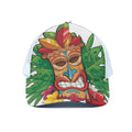 Hawaiian Tiki Print White Mesh Trucker Hat