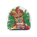 Hawaiian Tiki Print White Mesh Trucker Cap