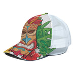 Hawaiian Tiki Print White Mesh Trucker Cap