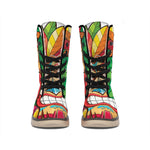 Hawaiian Tiki Print Winter Boots
