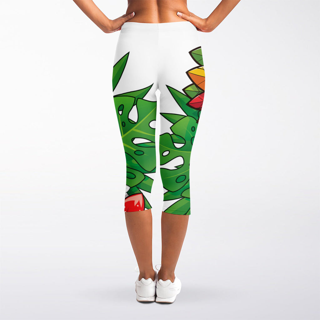 Hawaiian Tiki Print Women's Capri Leggings