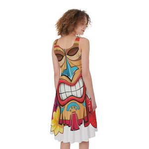 Hawaiian Tiki Print Sleeveless Knee Length Dress – GearFrost