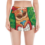 Hawaiian Tiki Print Women's Split Running Shorts