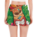 Hawaiian Tiki Print Women's Split Running Shorts
