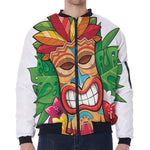 Hawaiian Tiki Print Zip Sleeve Bomber Jacket