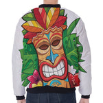 Hawaiian Tiki Print Zip Sleeve Bomber Jacket