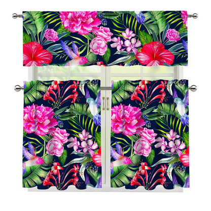 Hawaiian Tropical Birds Pattern Print 3 Piece Kitchen Curtains